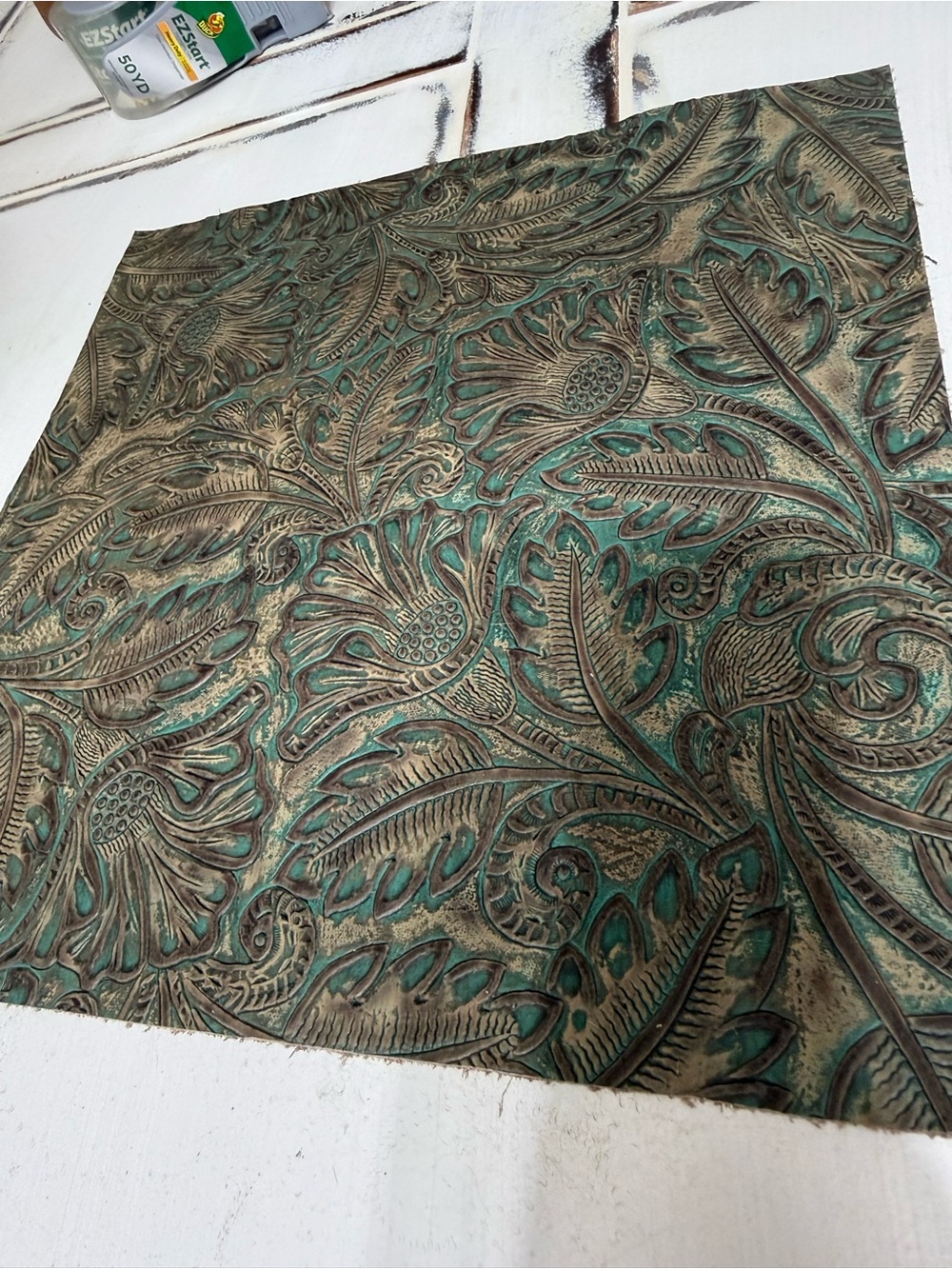 12” x 12” Turquoise Brown Embossed Floral Leather Square